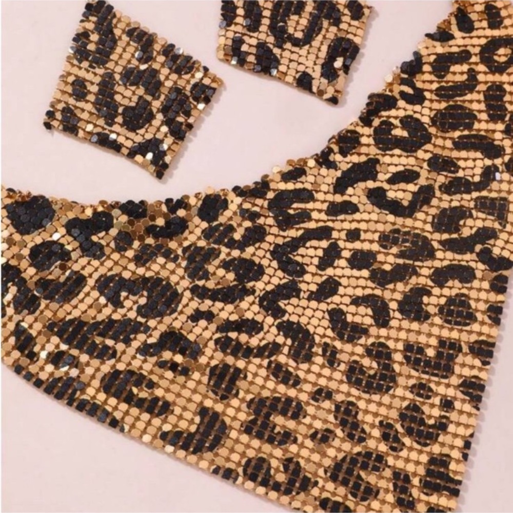 Leopard Print Gold Statement Necklace and Earring Set - Picture 3 of 6